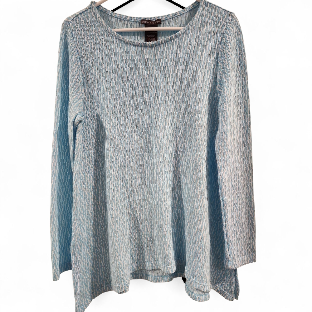 Chelsea & Theodore Light Blue Textured Long Sleeve Top